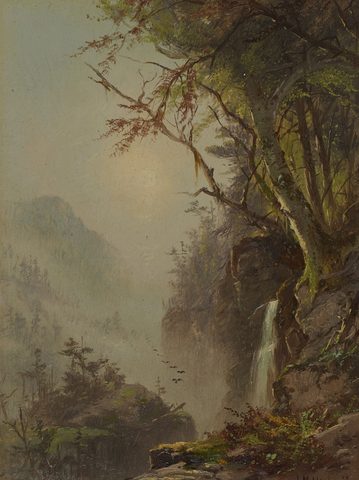Waterfall in the Mountains by James McDougal Hart, 1859, framed print