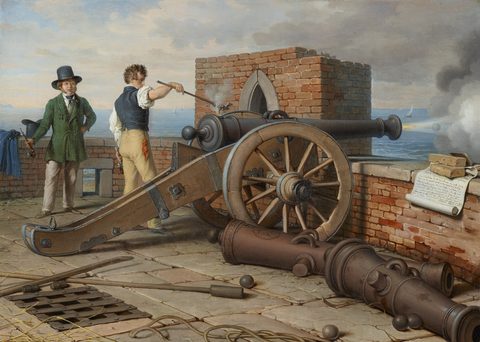Artist Friends Firing a Cannon at the Fortress of San Michele near Ostia