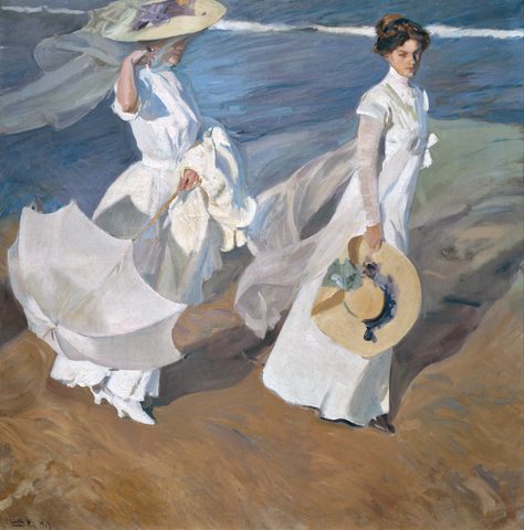 Strolling along the Seashore by Joaquín Sorolla, framed print