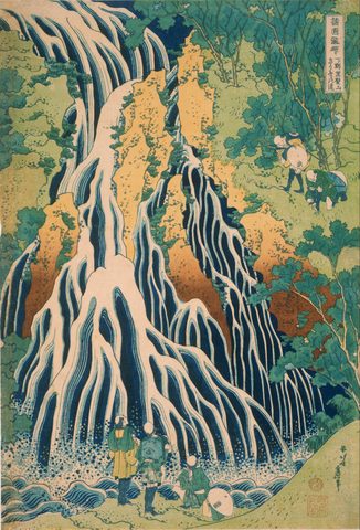Pilgrims at Kirifuri Waterfall on Mount Kurokami by Katsushika Hokusai, c. 1832, framed print