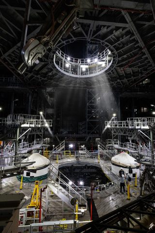 Artemis II booster stack #10 after the lift