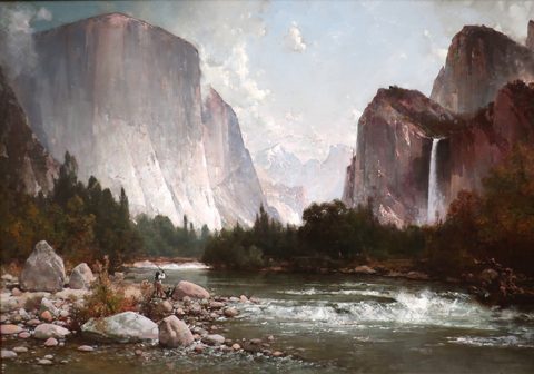 Fishing on the Merced River by Thomas Hill, 1891, framed print