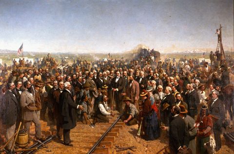 The Driving of the Last Spike by Thomas Hill, 1881, framed print