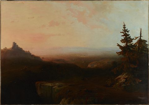 Mountain Scene by Thomas Moran, 1865, framed print
