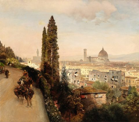 View of Florence with the Cathedral by Oswald Achenbach, framed print