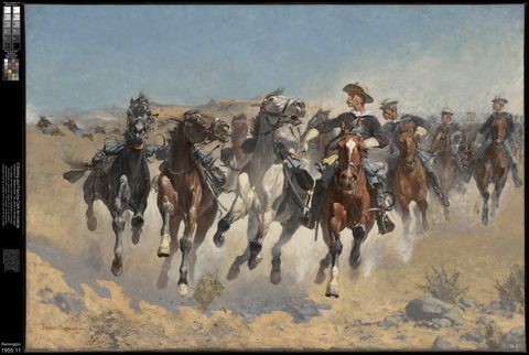 Dismounted: The Fourth Troopers Moving the Led Horses by Frederic Remington, 1890, framed print