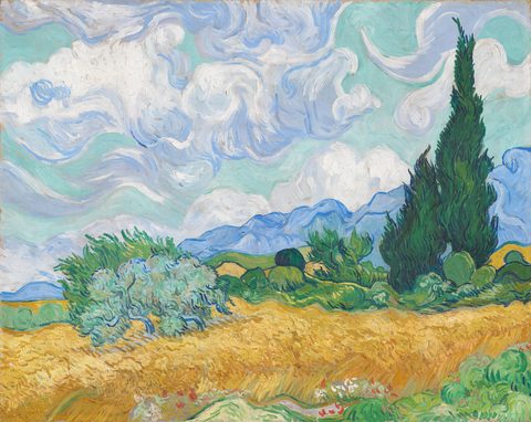 A Wheatfield, with Cypresses by Vincent van Gogh, 1889, framed print