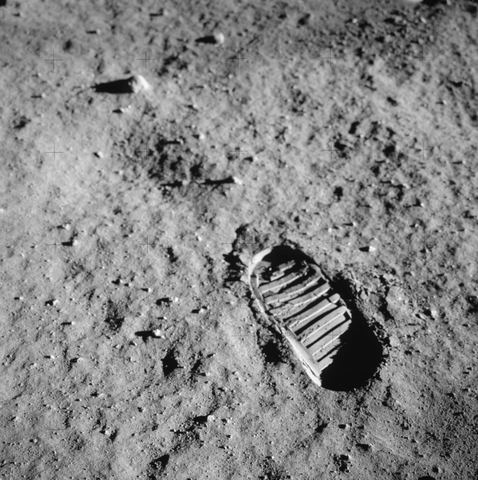 Bootprint in the lunar soil by NASA / Buzz Aldrin, framed print