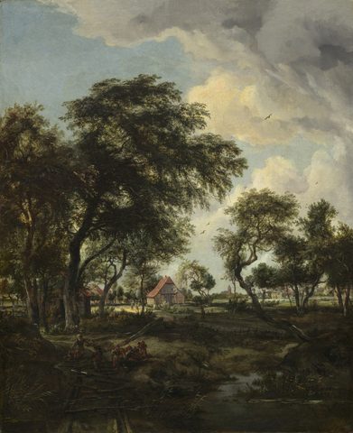 A Farm in the Sunlight by Meindert Hobbema, 1668, framed print