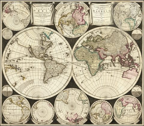 World Map by Carel Allard, 1696, framed print