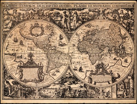 Orbis Terrarum Descriptio by Jan Janssonius, c. 1650, framed print