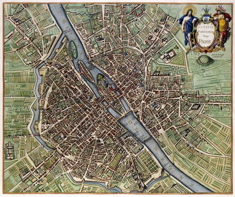 Plan of Paris in 1657 by Jan Janssonius, 1657, framed print
