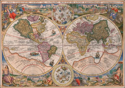 Orbis Terrarum by Petrus Plancius, 1594, framed print