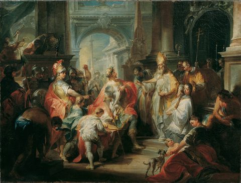 Saint Ambrose Bars Emperor Theodosius from Milan Cathedral