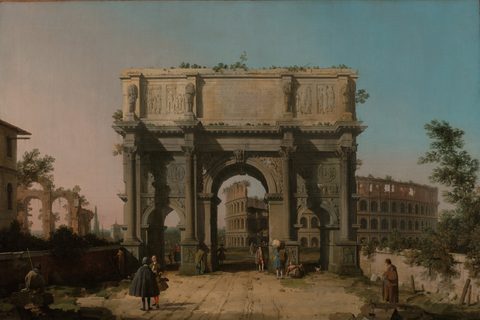 View of the Arch of Constantine with the Colosseum by Canaletto, framed print