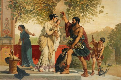 The Grape Harvest in Pompeii by Cesare Dell'Acqua, 1874, framed print