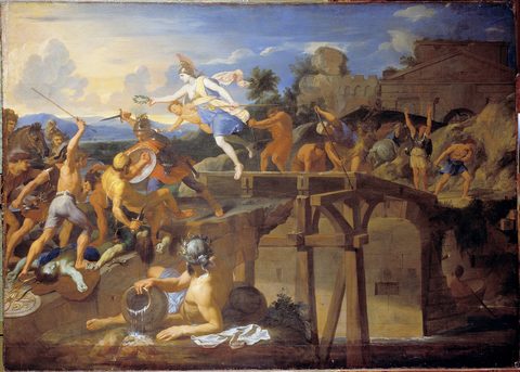 Horatius Cocles Defending the Bridge by Charles Le Brun, c. 1642, framed print