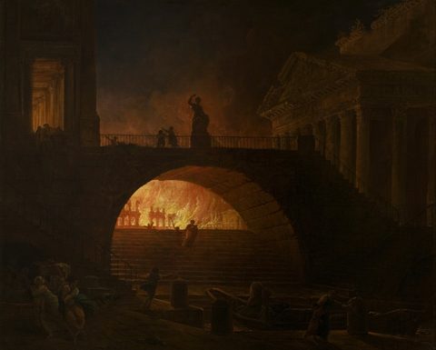 The Fire of Rome by Hubert Robert, 1785, framed print
