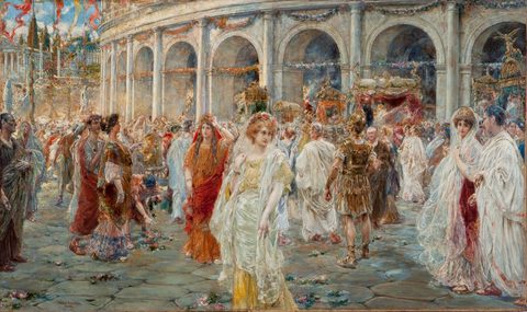 The Roman Festivals of the Colosseum by Juan Pablo Salinas, c. 1900, framed print