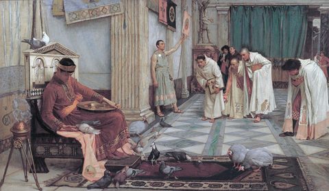 The Favourites of the Emperor Honorius by John William Waterhouse, 1883, framed print