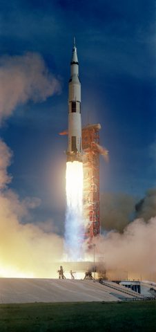 Apollo 15 Saturn V clears the pad by NASA, 1971, framed print