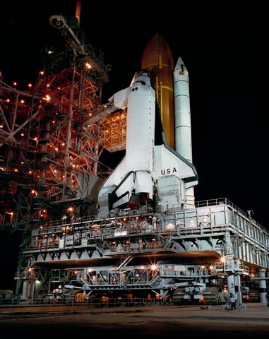 Columbia STS-28 on the pad at night by NASA, 1989, framed print