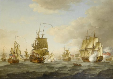 Admiral Byng's Fleet Getting Underway from Spithead by John Cleveley the Elder, 1755, framed print
