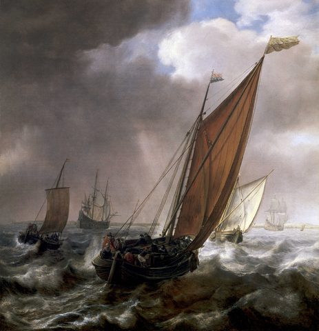 A Dutch Ferry Boat before a Breeze by Simon de Vlieger, late 1640s, framed print
