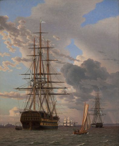 The Russian Ship of the Line Asow at Anchor off Elsinore by C. W. Eckersberg, 1828, framed print