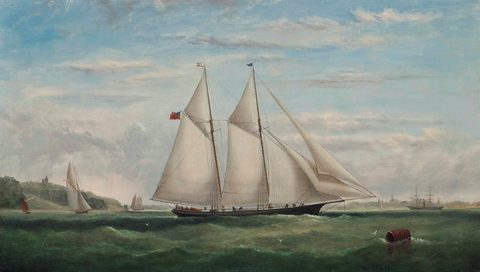 A New York Yacht Club Schooner Racing off Ryde