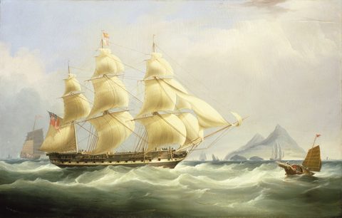 The East Indiaman Asia off Hong Kong by William John Huggins, 1836, framed print