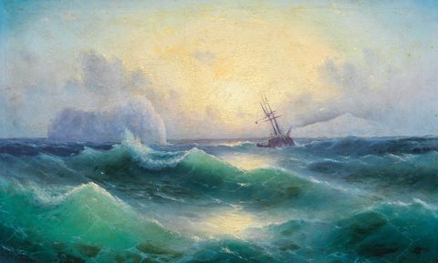 Stormy Sea with an Iceberg by Grigory Kapustin, by 1925, framed print