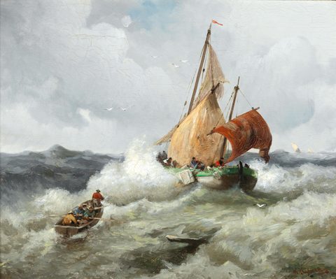 Fishermen in a Stormy Sea by Adolf Kaufmann, by 1916, framed print