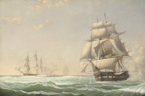 The United States Frigate President Engaging the British Squadron, 1815 by Fitz Henry Lane, 1850, framed print