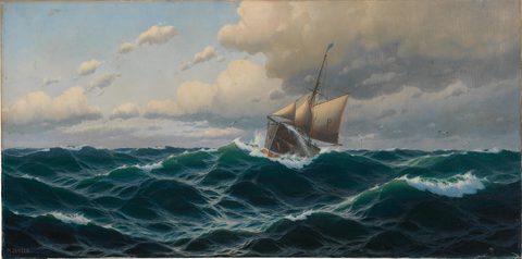 Ship on the High Seas by Max Jensen, 19th century, framed print