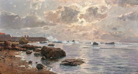 Rocky Sea Coast by Raoul Frank, 1893, framed print