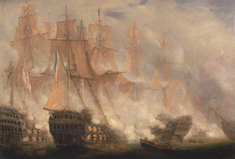The Battle of Trafalgar by John Christian Schetky, c. 1841, framed print