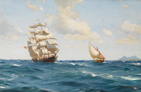 Off the Mouth of the Tagus by Thomas Somerscales, framed print