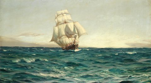 An Old Time Cruiser by Thomas Somerscales, framed print