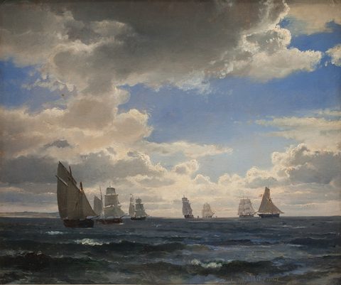Sailing Ships in the Sound South of Kronborg by Carl Frederik Sørensen, 1857, framed print