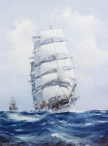 The Wool Clipper Argonaut Running before the Wind by Jack Spurling, 1925, framed print