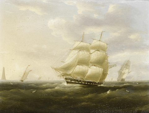 A British Frigate Bowling down the Channel past the Eddystone