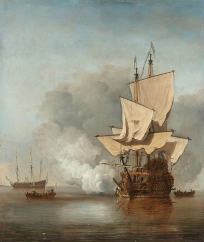 The Cannon Shot by Willem van de Velde the Younger, c. 1680, framed print