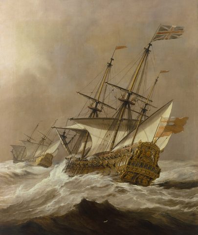 The Resolution in a Gale by Willem van de Velde the Younger, c. 1678, framed print