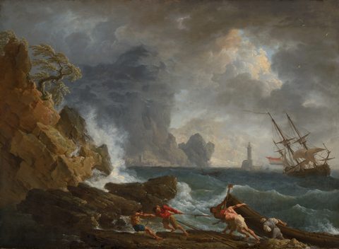 An Italian Harbour in Stormy Weather by Claude-Joseph Vernet, c. 1740–1750, framed print