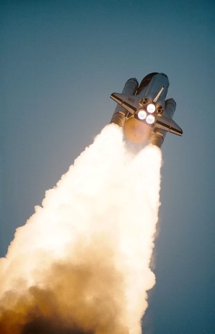 View of shuttle Discovery STS 51-D launch by NASA, 1985, framed print