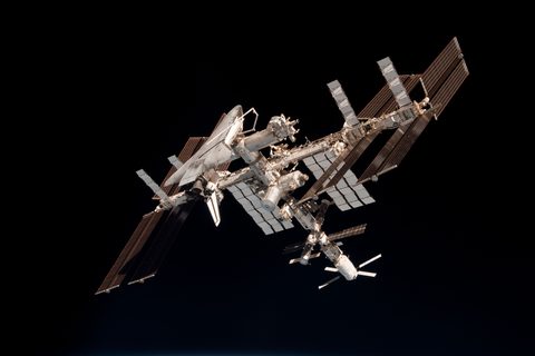 Endeavour and the ISS from Soyuz by NASA / Paolo Nespoli, 2011, framed print