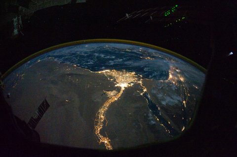 Nile Delta at night by NASA / ISS crew, 2010, framed print