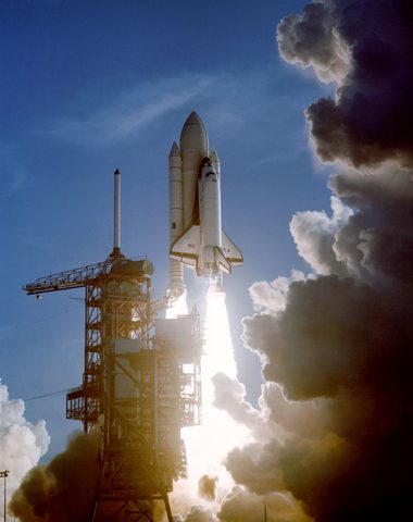 Columbia STS-1 climbs past the tower by NASA, 1981, framed print