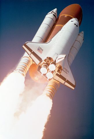 Atlantis STS-27 climbs on a towering plume by NASA, 1988, framed print